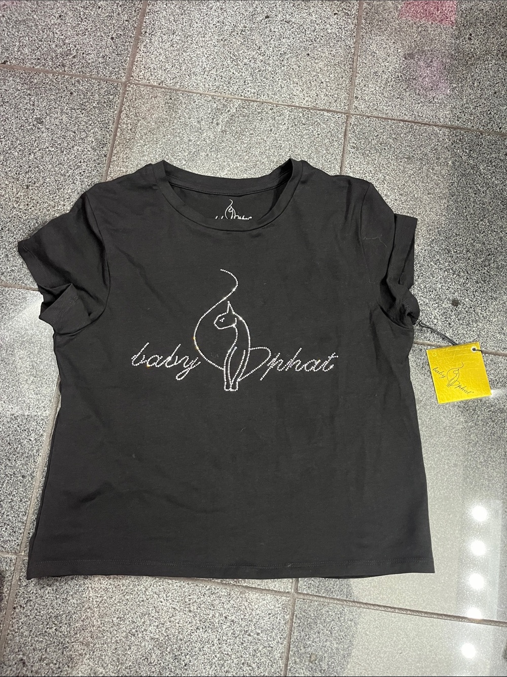 Baby Phat Black Tee with Silver Rhinestone Cat Logo